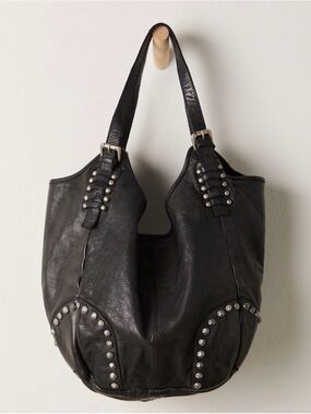FREE PEOPLE We The Free Bushwick Studded Leather Tote Bag Oversized Black
